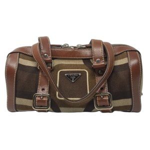 Prada Canvas Leather Shoulder Purse Bag Brown